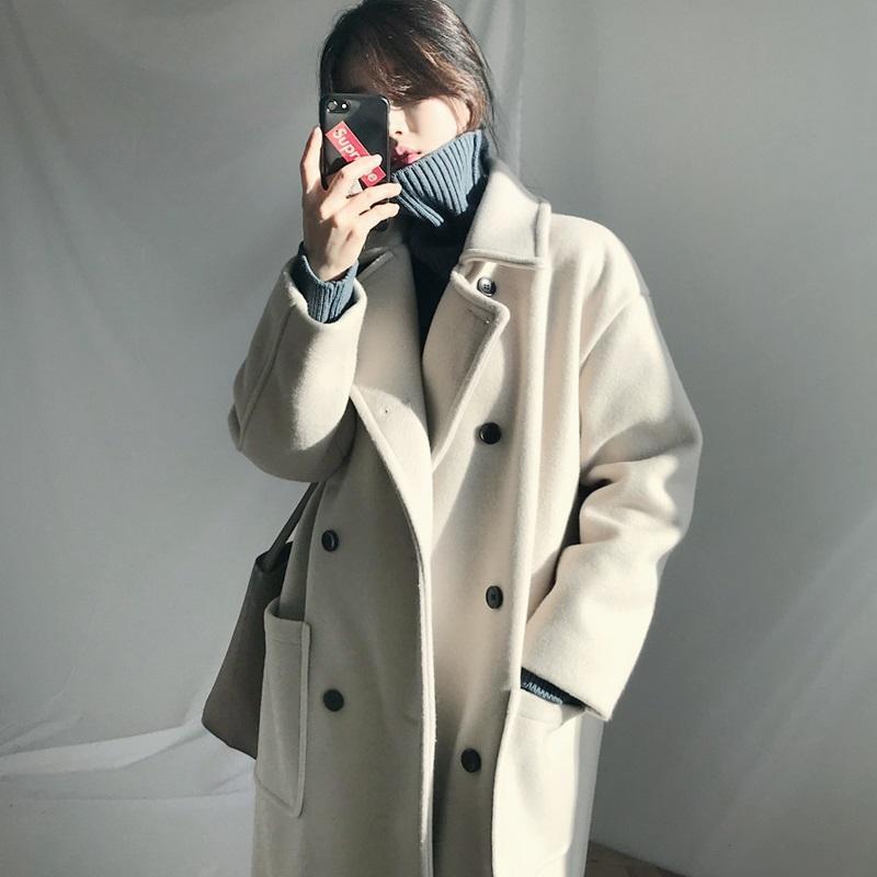 

Winter woolen coat female 2021 new autumn and winter medium long woolen coat Korean loose female, Beige