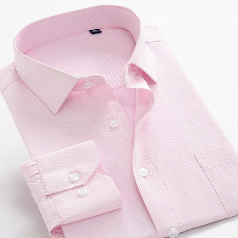 

Quality Men's Long Sleeve Dress Shirts Business Formal Social Basic Work Casual Shirt Fit Camisas Chemise Homme Plus 8XL 9XL10XL, Pink striped