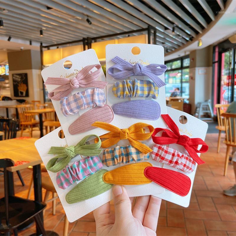 

3 Pcs New Korean Children Fresh Simple Colorful Bow Duckbill Clip Fashion Sweet Girl Plaid Fabric BB Clip Hair Accessories1