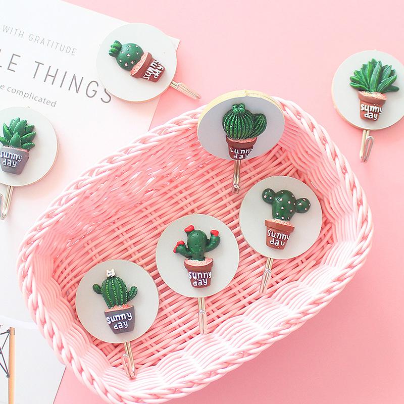 

Cactus Hook Home Decoration Accessories Key Hanger Wooden Cactus Hook Cute Cartoon Sticky Creative Traceless Wall