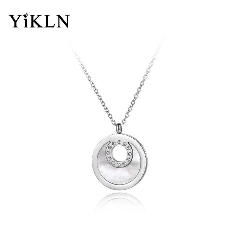 

YiKLN Trendy Rhinestone Stainless Steel Chokers Necklaces Moon Shape Shell Circle Rose Gold Pendant Jewelry For Women YN19044