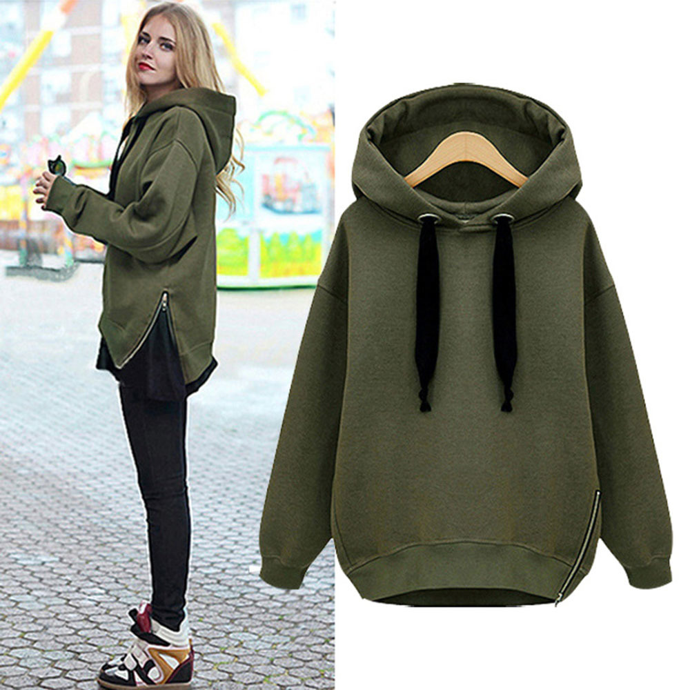 

2021 New Hoodie Women Fashion Tops Autumn Winter Green Pullover Female Sweatshirts Korean Japan Style 2CUP, Army green