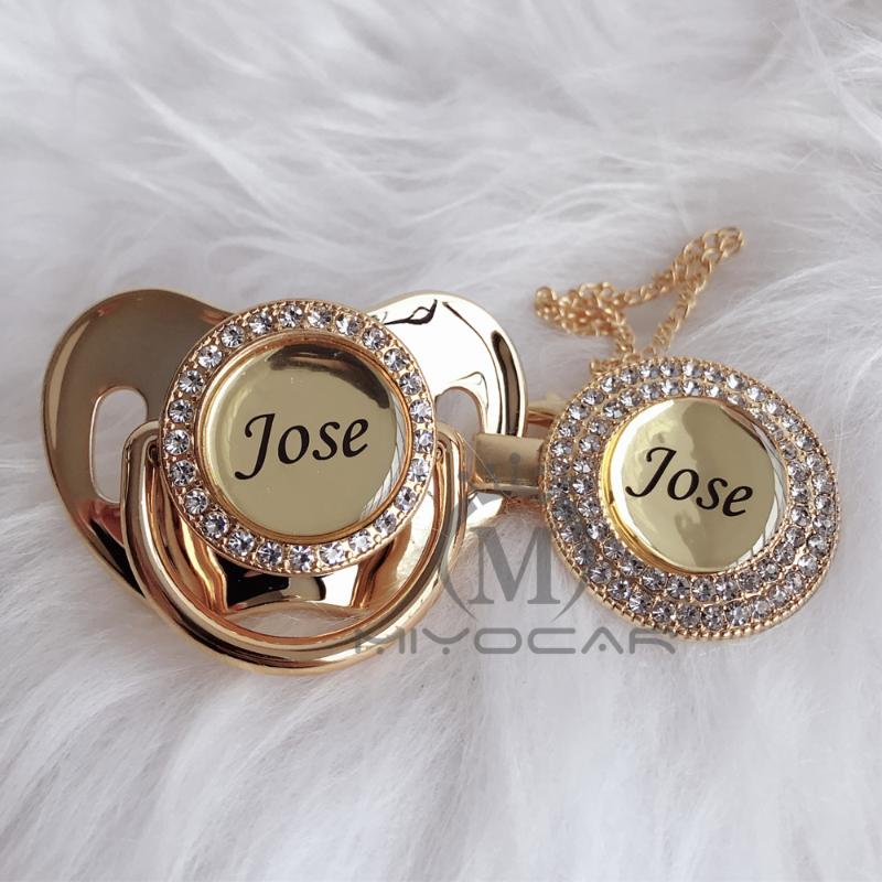 

MIYOCAR Personalized any name can make gold bling pacifier and pacifier clip BPA free dummy bling unique design P8