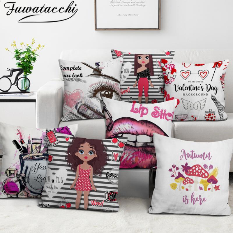 

Fuwatacchi Pillow Covers Decorative Valentines Day Cartoon Girls Lips Eiffel Tower Print Cushion Cover for Sofa Home Decoration, Pcfs019811drs