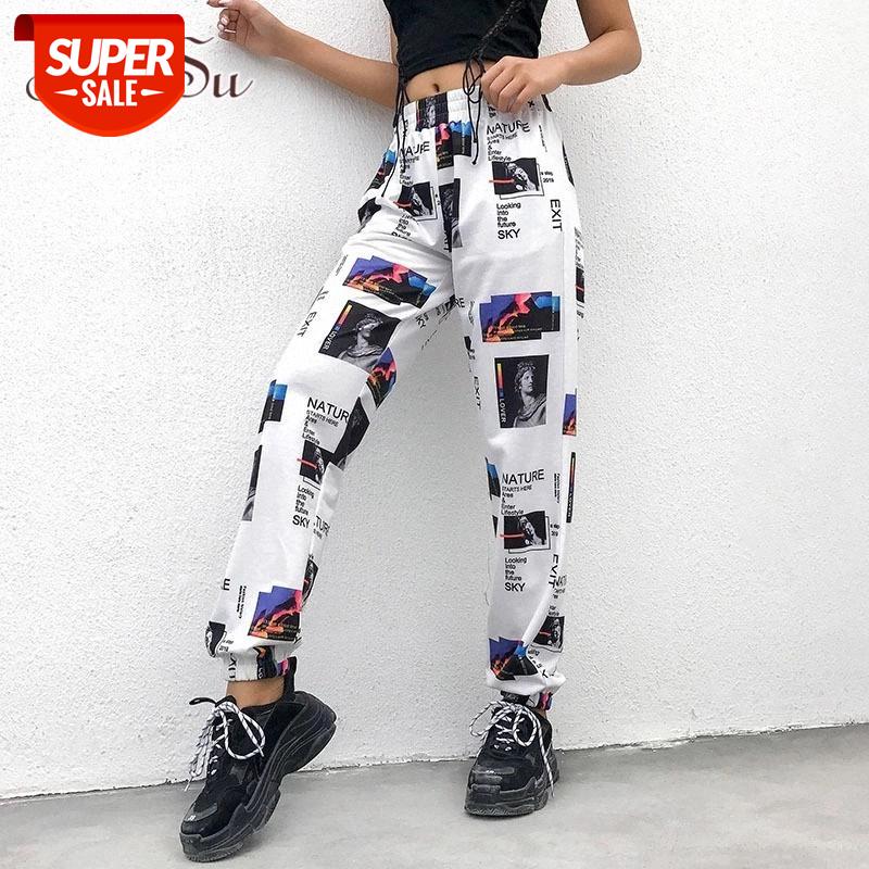 

ArtSu Printed Casual Baggy Joggers Sweatpants Women Harajuku High Waist Sweat Pants Streetwear Ladies Trousers Summer ASPA20265 #Kc00, Black;white