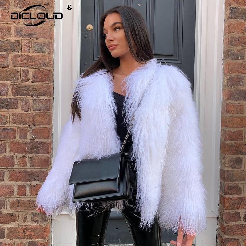 Fluffy White Black Faux Fur Coat Women Winter Chunky Curly Fake Fur Jacket Coats Streetwear Ladies Thick Warm Overcoat Outerwear