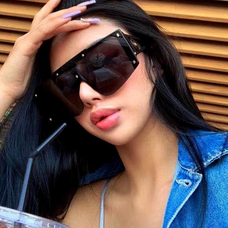 

Sunglasses Vintage Rimless One Piece Oversized Brand For Women Fashion Gradient Black Purple Flat Sun Glasses Men Hip Hop Shades