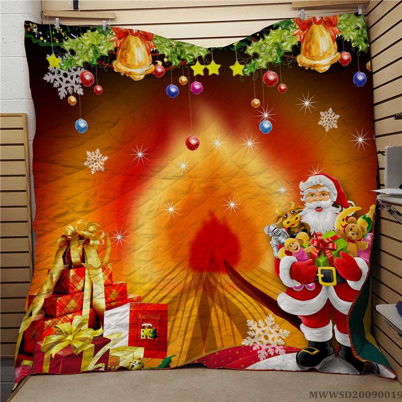 

Merry Christmas Jingling Bell Print Quilt Super Soft Breathable Bedroom Decoration Bed Gift For All Seasons, 12