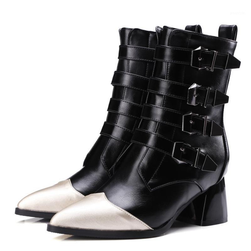 

2021 New Arrived Fashion Sexty Women Chunky Super High Wedges Heels 5cm Booties Ankle Cowboy Boots Zapatos Para Mujer Shoes 78-41, Black