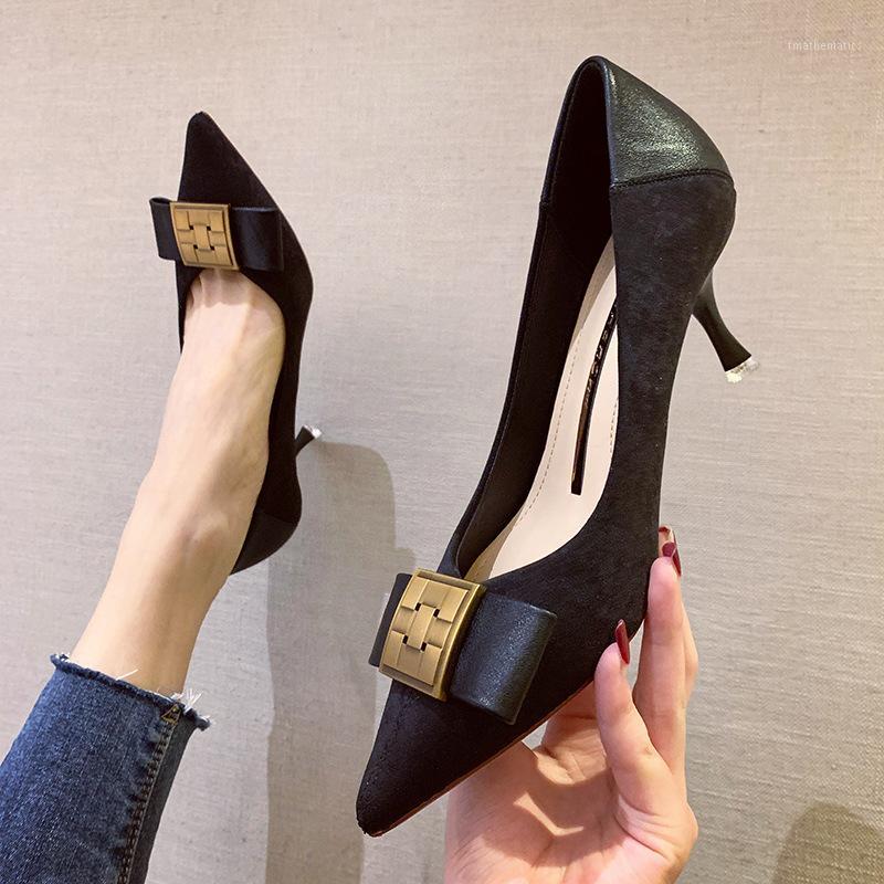 

2020 autumn new fine with versatile high heel with shallow mouth pointed women's shoes1, Black 5cm