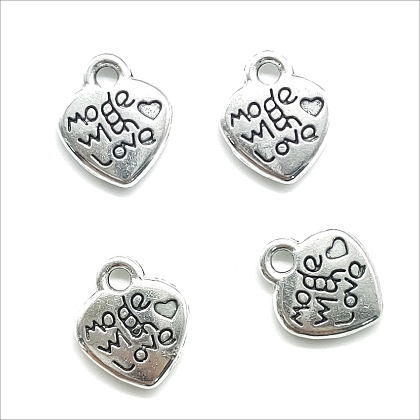 

Lot 200pcs Made with love Heart Antique Silver Charms Pendants DIY Jewelry Finding For Jewelry Making Bracelet Necklace Earrings 12*10mm