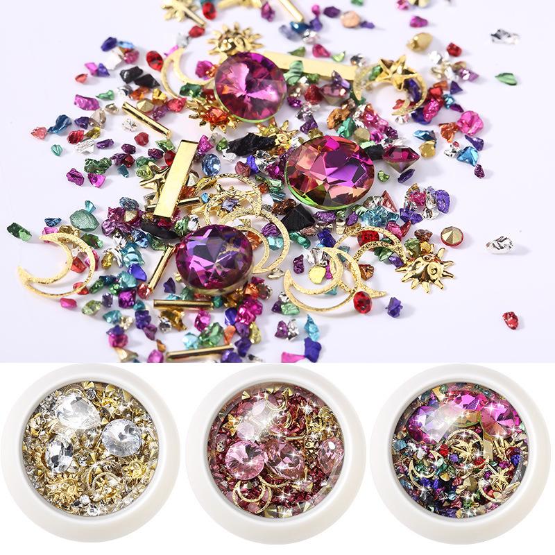 

1 Box Mixed Colorful Nail Gems Nails 3D Crystal Stones Nail Gravel DIY Design Metal Rivet Rhinestones For Nails