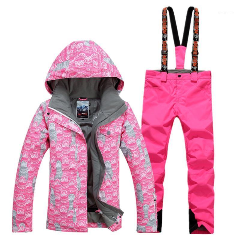 

2020 womens ski suit set snowboard snow skiwear geometric jacket + pants Specail ski clotheshigh quality free shipping1, One
