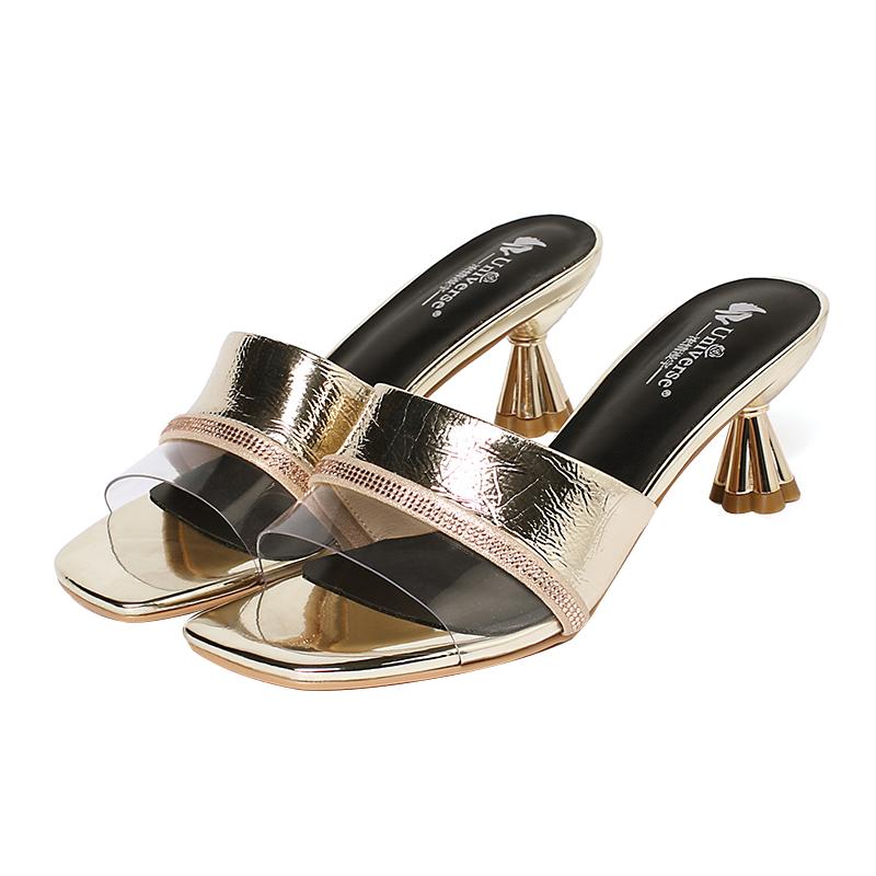 

K103 Universe 2021 Summer Sandals Women Leather Suede Close Toe Mules High Heels Straps Outdoor Slippers Mules Brand Sandals, Silver
