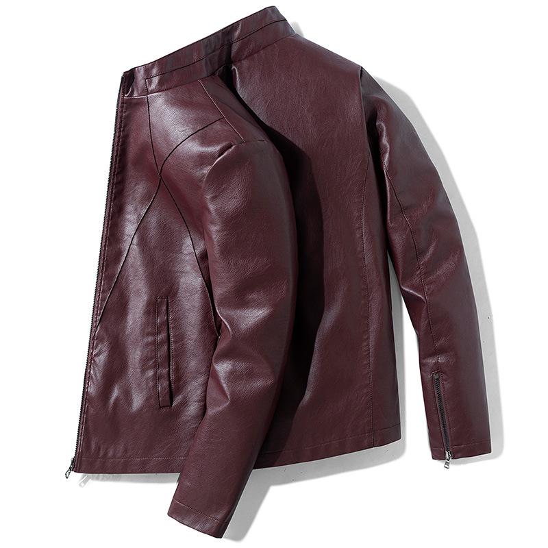 

Spring Casual Motor Stand-up collar Men jacket PU Leather Jackets Coat Men Autumn Outwear Fashion Punk Style Hat Leather Jacket, Zsq024 red wine