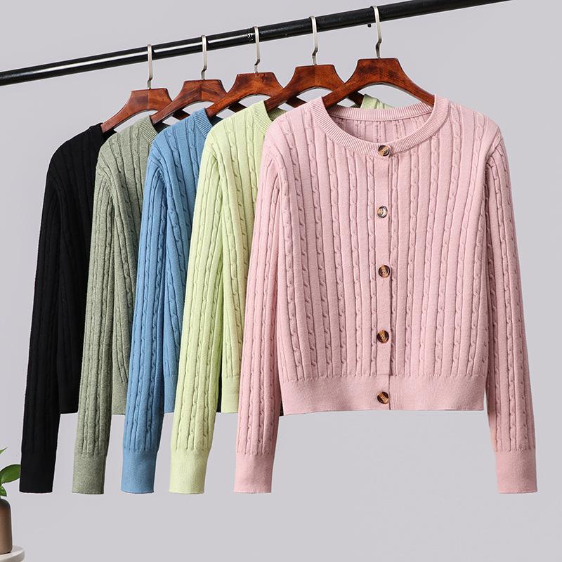 

Ziamonga Cardigan Sweaters Tops Women 2021 Autumn New Knit Loose Casual Solid Color O-Neck Long Sleeve Button Jacket Female Coat, Black