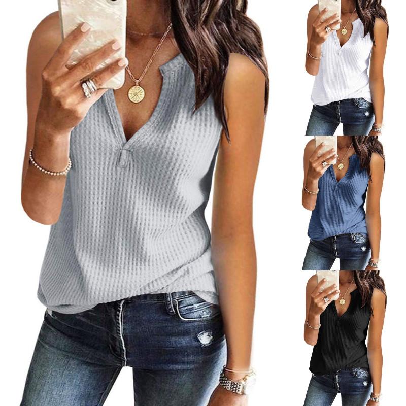 

Female Knitted Tank Tops Sexy Deep V-neck T-Shirt Vest Women Sleeveless Elasticity Solid Casual Clothing Summer New, Black