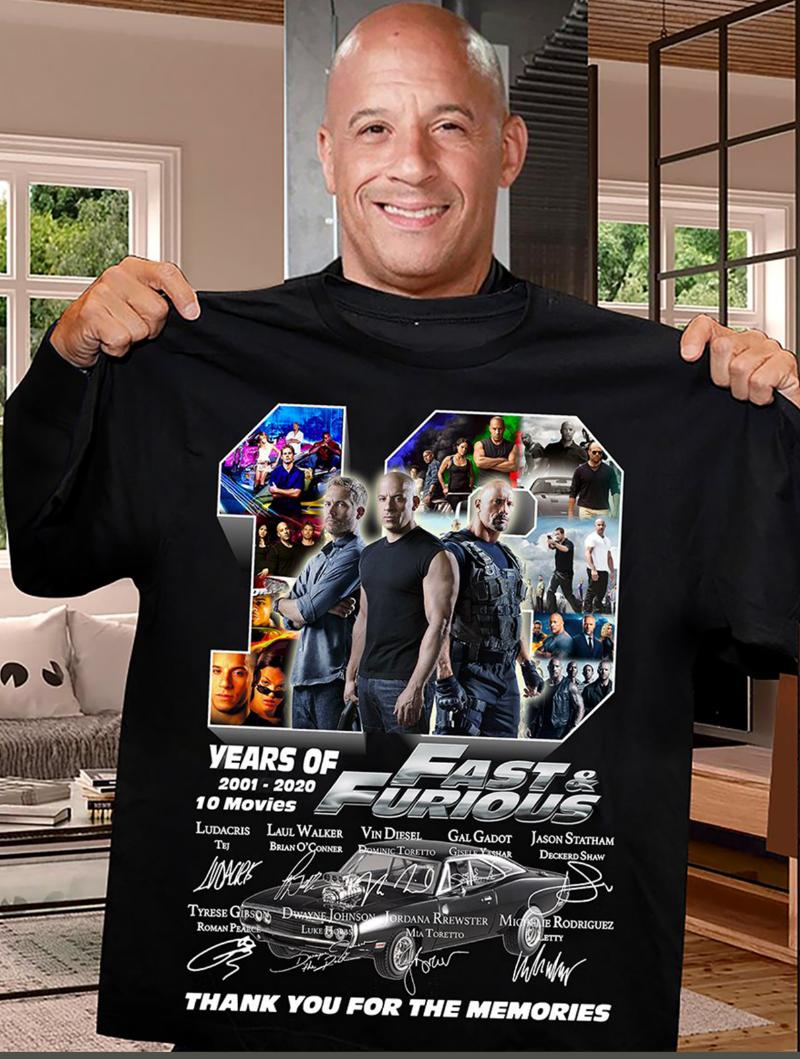 

Men's T-Shirts 19 Year Of Fast And Furious Thank You For The Memories T-Shirt, White;black