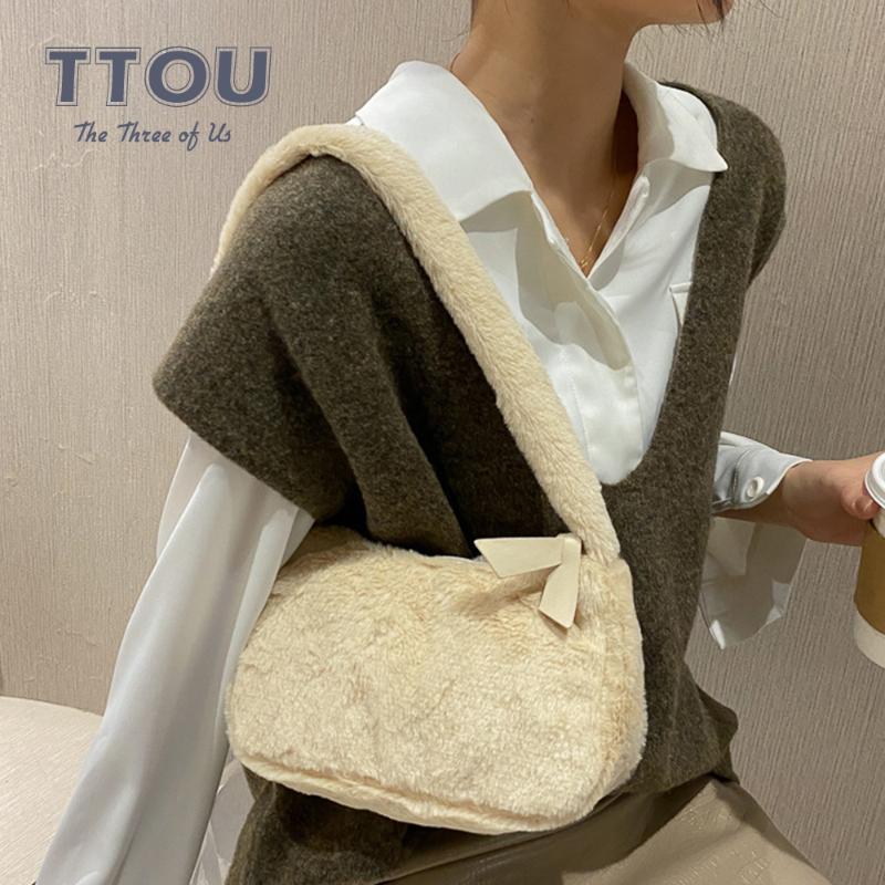 

Evening Bags Fashion Plush Solid Color Underarm Shoulder Bag For Women 2021 Winter Trendy Soft Fluffy Female Handbag Designer Casual Purse
