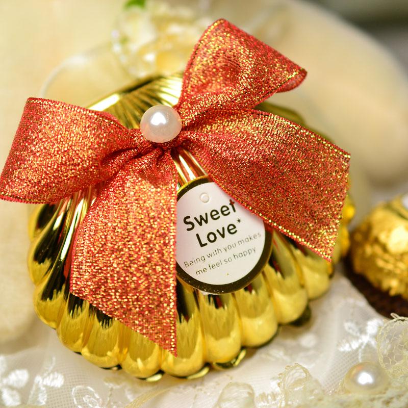 

8pcs/lot Sweet Love Wedding Favors Gift Plastic Golden Shell Candy Box Creative Peal Knot Shell Gift Box Special Party Supplies