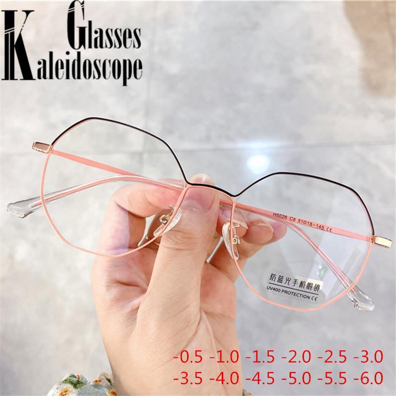 

0.5 1.5 2.5 3.0 3.5 4.0 6.0 Finished Myopia Glasses Women Men Polygon Metal Gradient Prescription Nearsighted Glasses Student