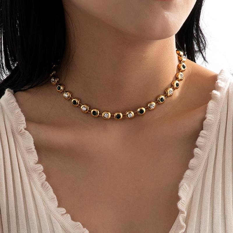 

Lacteo 2020 Unusual Necklace Copper Chain Collar Choker Necklace Exaggerated White and Black Color Rhinestone Charm