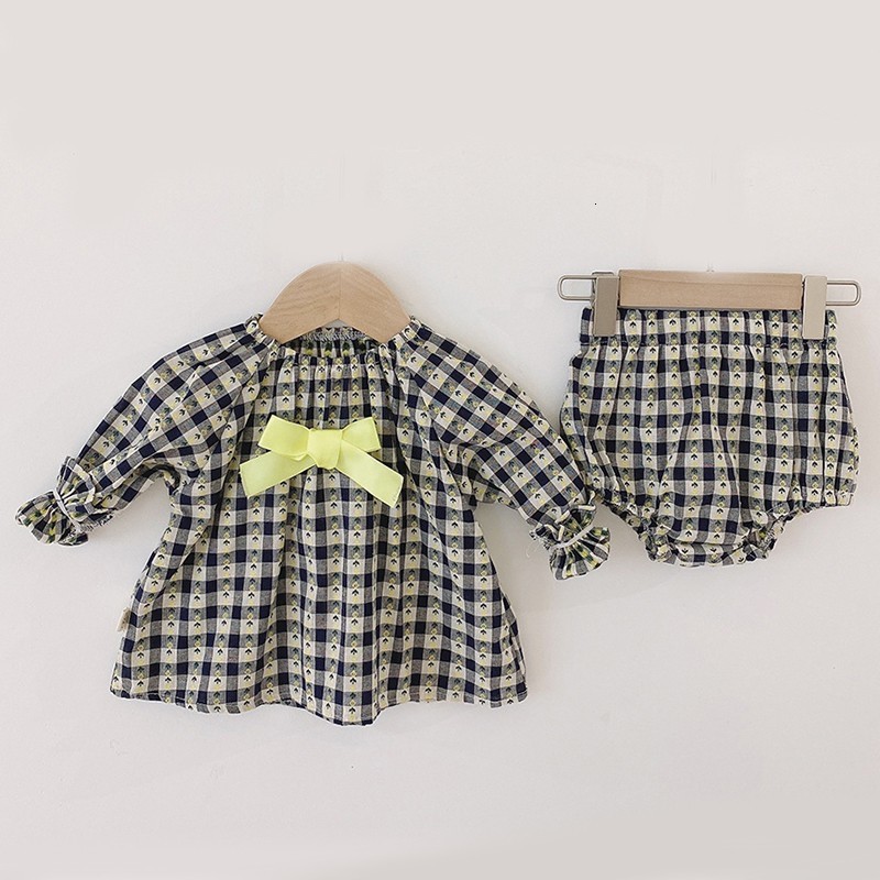 

2021 New Newborn Girl Plaid Princess Long Sleeve Blouse Tops and Shorts 2pcs Baby Girls Clothes Outfit Set Dufv, Mt007