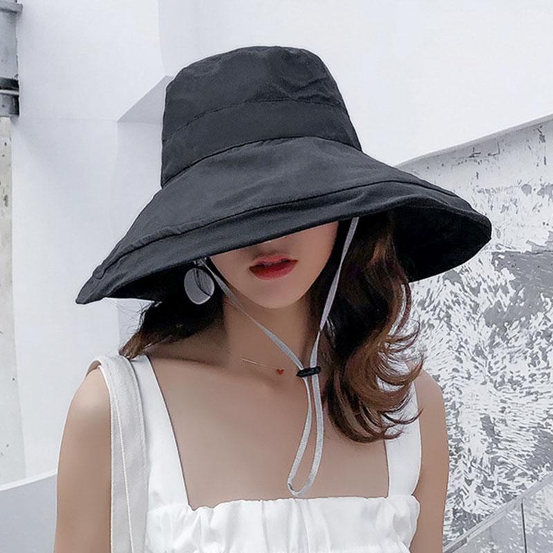 

Sunhat Women Summer Beach Wide Brim Sunscreen Outdoor Travel Hat Rolled Double-sided Fisherman Hat B2Cshop, Black