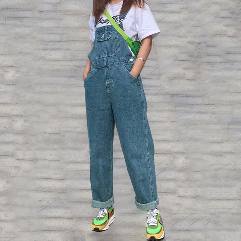 

Denim Women's Loosed From a Korean Piece Retro Overalls Big Looser Jeans Longer Size -44 46 Zywo, Blue