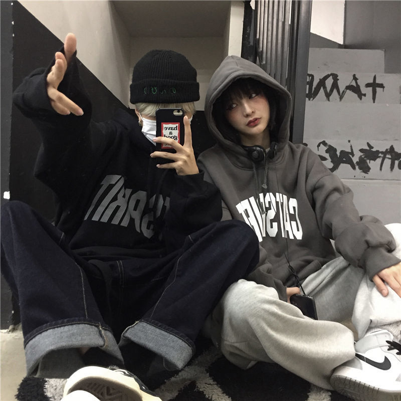 

2021 New Korean Streetwear Couple Clothing Autumn Winter Man Hooded Sweatshirt Hip Hop Fashion Casual Hoodies Iqef, Black