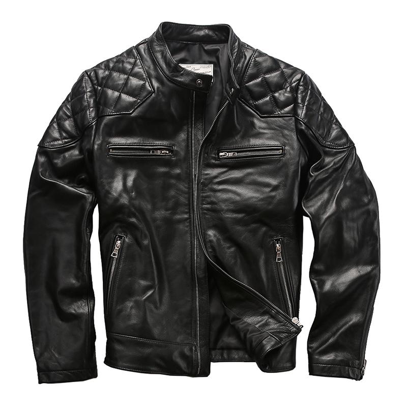 

B1 Read Description ! Asian size super quality men' genuine cow leather coat cowhide leather rider jacket, As pic