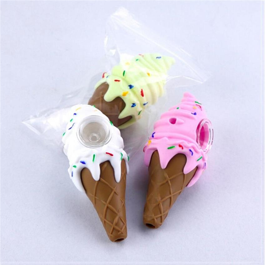 

New Ice cream cool pipe for smoking dab herb tobacco silicone bong girly design cone hand pipe 3 color box packagea39 a13