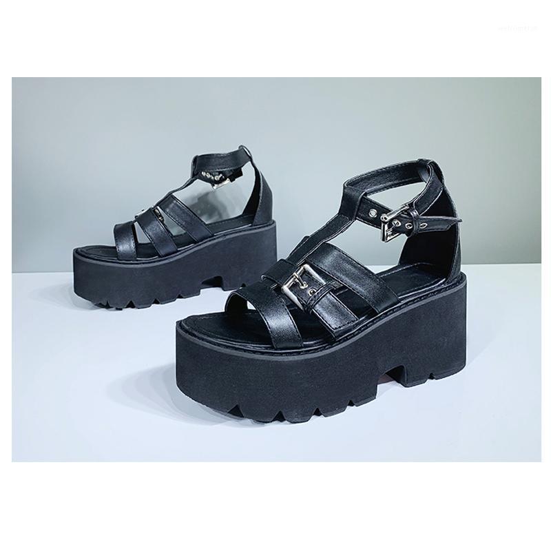 

sandals for women 20s0 punk shoes High Heels Platform Sandals Women Summer Shoes sandalias romanas women's YMB116-11, Black