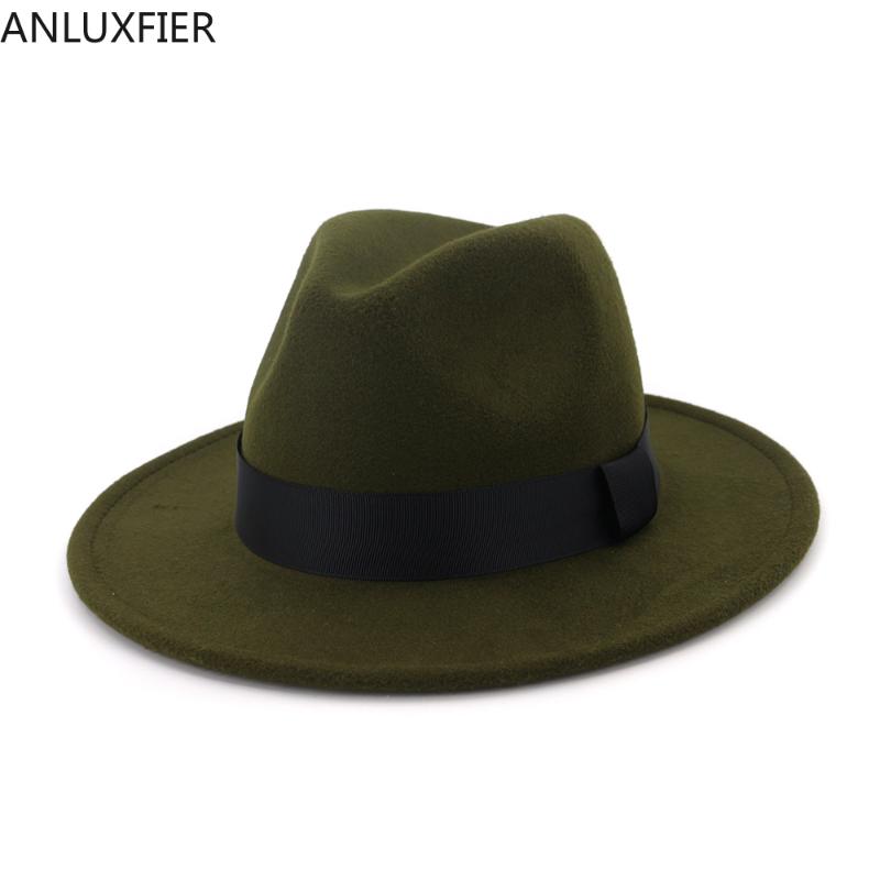 

H7578 Autumn Winter Wool Felt Fedoras Hat Female Black Ribbon Simple Flat Brim Jazz Cap Women Fashion Leisure Party Caps, Grey