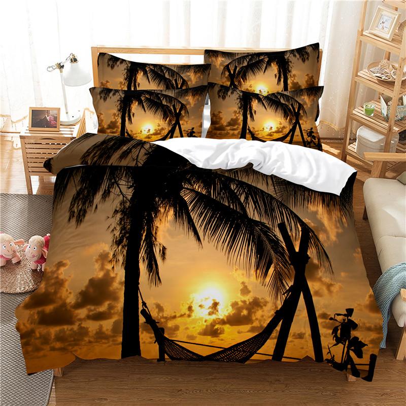 

3D Printed Cotton Duvet Cover Sets Seascape Home Textile Kids, Adults Bed Set Queen Size Duvet Cover with Pillowcase Bedclothes, As picture