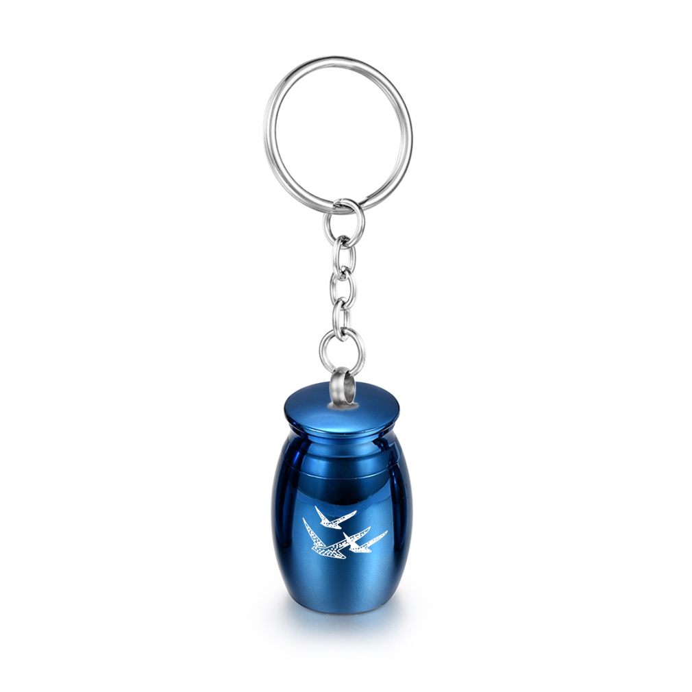 

16x25mm Cremation Urn Keychain for Ashes Pet/Human Engraved With Birds Aluminum Alloy Memorial Urns Keepsake
