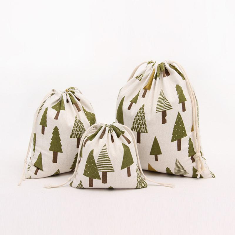 

1pc Christmas Tree Printed Drawstring Linen Burlap Jute Gift Candy Bags Jewelry Packaging Bag Weddings Favor Pouches