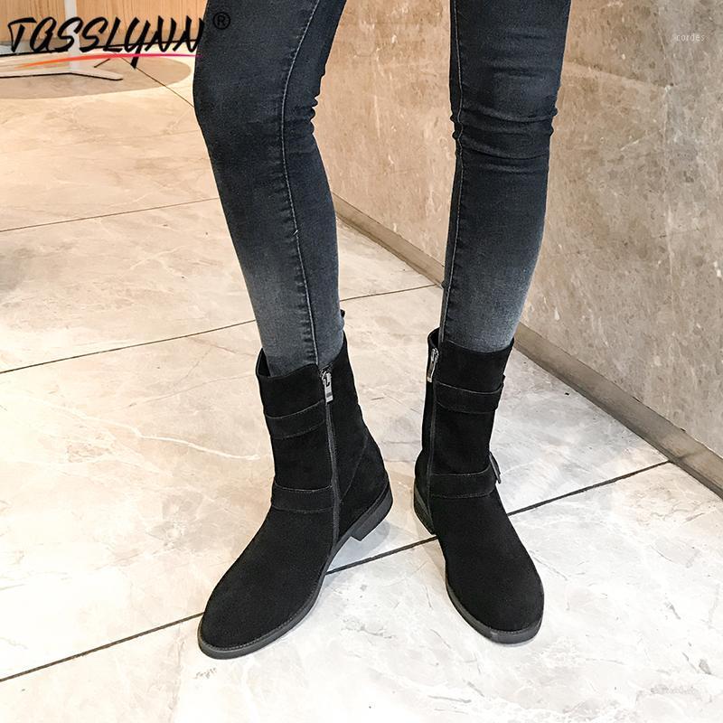 

TASSLYNN 2020 Autumn Mid-calf Boots Women Shoes Western Style Square Heel Shoes Women Winter Riding Boots Black Size 34-391