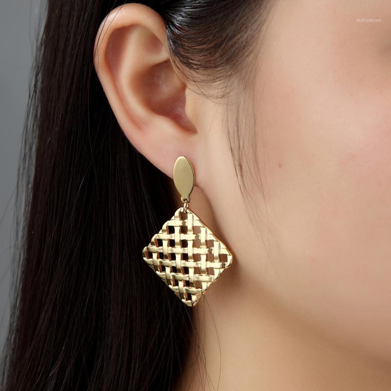 

High Quality Titanium Steel Geometric Water Wave Square Drop Earrings For Women Classic Gold Color Earrings Anniversary Gift1