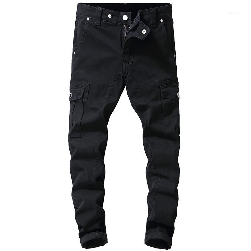 

Sokotoo Men's Black Pockets Cargo Denim Jeans Slim Stretch Pants
