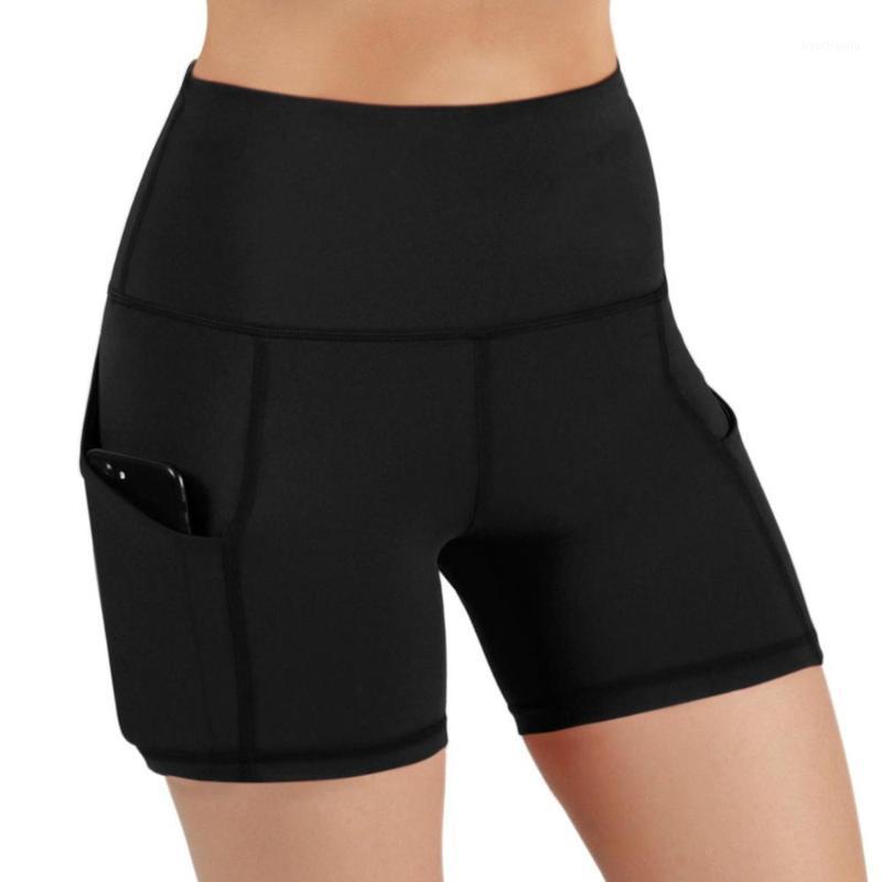 

Summer Lady Solid Yoga Shorts pocket High-waist Hip Stretch Underpants Running Fitness Yoga Shorts Casual Sport Trouser 20201, Black