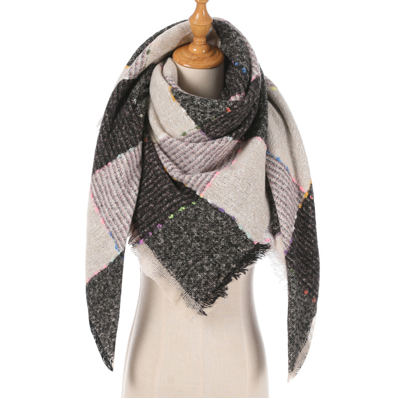 

Winter knitted luxury cashmere pashmina chess triangle neck scarves lady warm blanket femme scarf buffanda