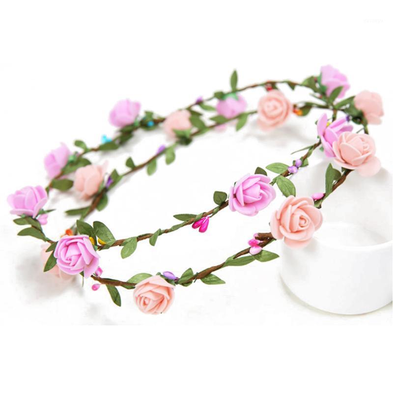 

spring tour girls Floral Flower Head Wreath Flower Crown Hair Wreaths Headband For Girls Wedding Party Photography1, Peach