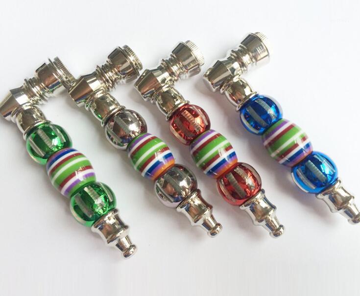 

Mini Metal and Ceramic Smoking Pipe Creative Filter Pipes Colorful Beads Multi Colors High-grade Length 96mm1