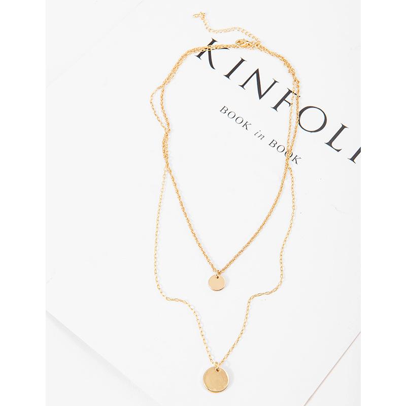 

Simple Layering Disc Pendant Necklaces for Women Ladies Double Layered Gold Color Choker Necklace Bohomian Chokers Jewelry