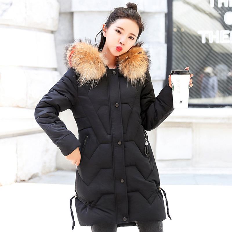 

Women Hooded Outwear Warm Coat Long Thicker Fur Collar Cotton Parka Slim Jacket Winter Jacket Women Manteau Long Parka C309171, Bg