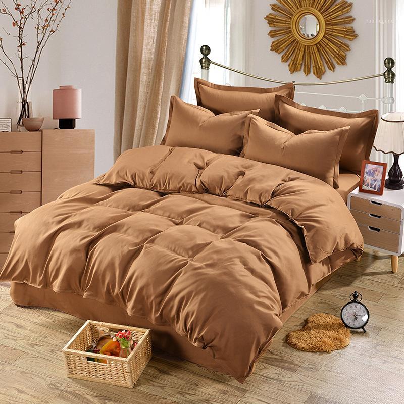 

Home Textile coffee bedding set 100% Microfiber duvet cover 4pcs bed set solid twin  queen king size bedclothes Adult sheet1, Winered