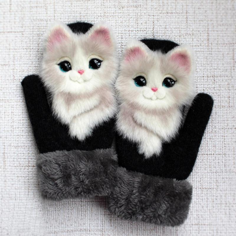 

22cm Adorable Girls Winter Gloves Featured Animals Cat Dog Panda Design Warm Outdoor Mittens Kids Costume Accessory Cute Gloves