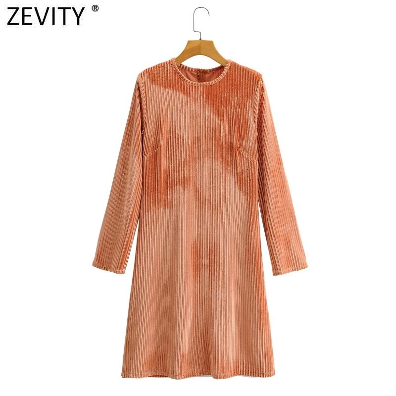 

Zevity New Women Fashion O Neck Solid Color Velvet Kneeth Dress Female Back Zipper Casual Slim Party Vestido Chic Dresses DS4805, As pic ds4805ff