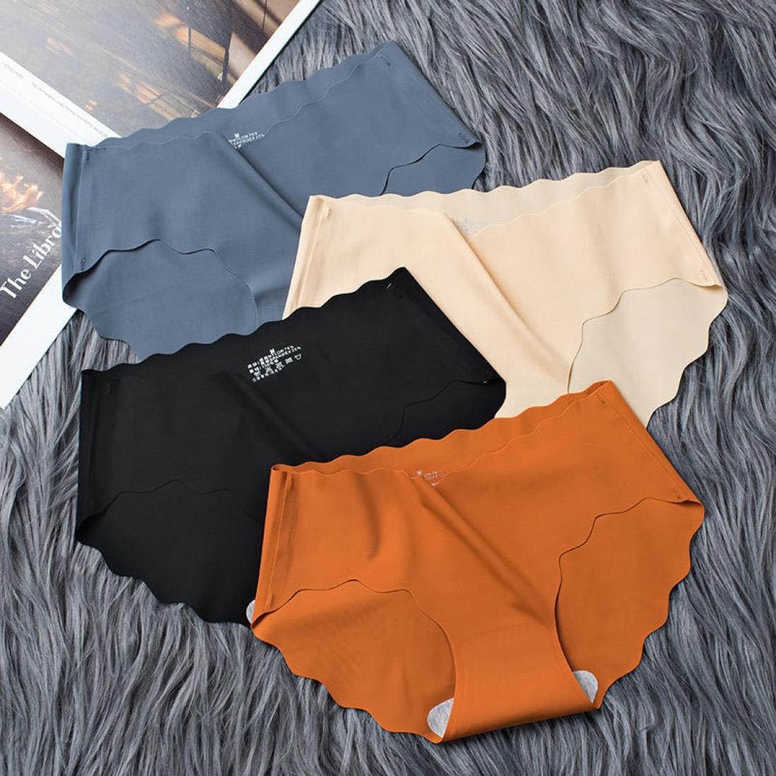 

4 PCS Set Non-trace Ice Silk Panties Female Pure Cotton Crotch Antibacterial Mid-Waist Breathable Girl Briefs
